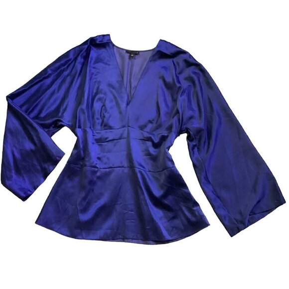 The Limited Silk-Cotton V Neck Blouse Long Bell Sleeve L #108H - Picture 2 of 8